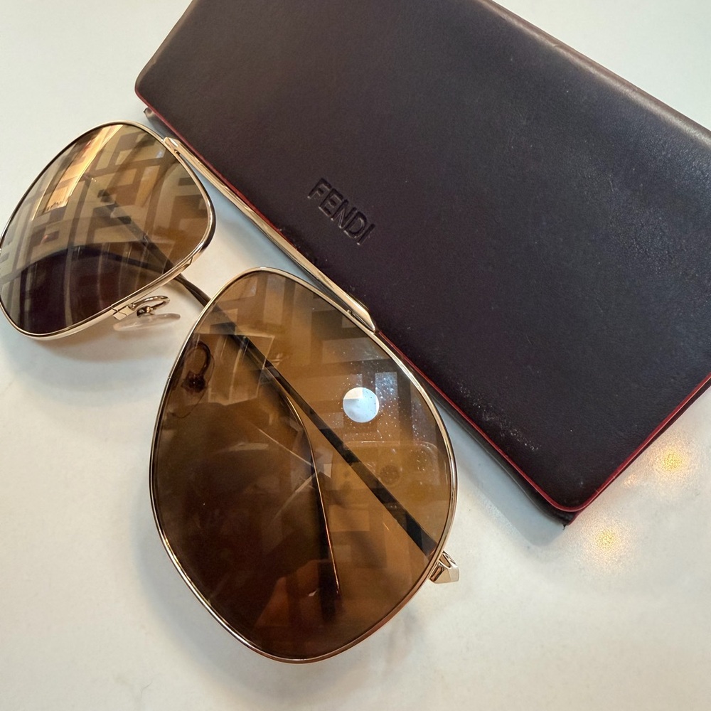 Fendi Gold Frame Sunglasses with Brown Lenses - Picture 3 of 5